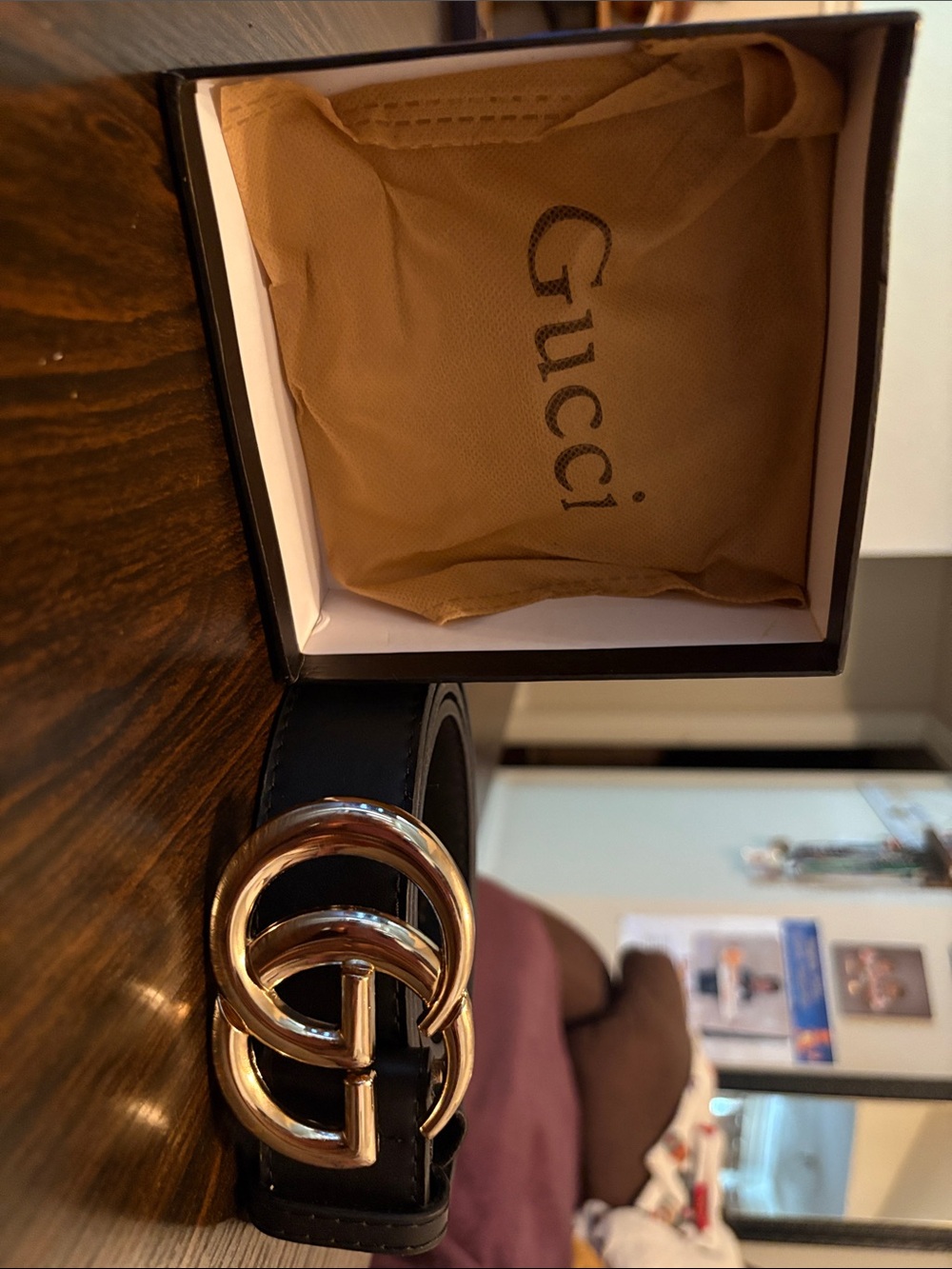 Gucci Black Leather Belt with Gold Double-G Interlocking Buckle